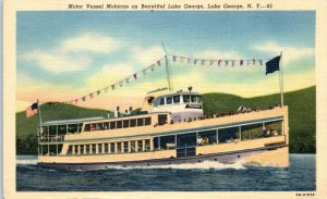 1940s MV Mohican Lake George Steamboat Company Linen Postcard