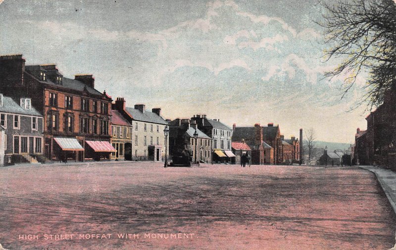 High Street, Moffat, with Monument, Scotland, Early Postcard, Unused