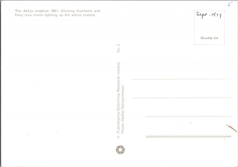 Askja eruption 1961 Iceland Volcano Continental Postcard CA5