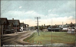 Barton Landing VT RR Train Depot & Main St. c1905 Postcard