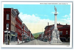 c1920's Main Street From Monument Classic Cars Lock Haven Pennsylvania Postcard