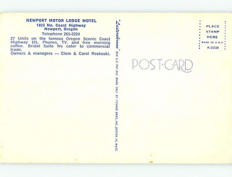 Unused Pre-1980 NEWPORT MOTOR LODGE MOTEL Newport Oregon OR u2575