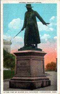 postcard Massachusetts Bunker Hill - Colonel William Prescott statue