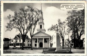 Congregational Church and Civil War Monument, Mystic CT Vintage Postcard W13