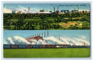 c1930's View Of Steel Mills Gary Indiana IN, Split View Vintage Postcard