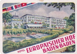 Germany Baden Baden Hotel Europaeischer Hof Vintage Luggage Label sk3792