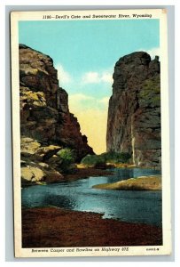 Vintage 1940's Postcard Devil's Gate Sweetwater River Highway 87E Wyoming