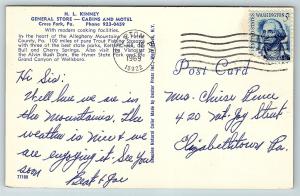 Postcard PA Cross Fork H L Kinney General Store Cabins & Motel 1950's Old Cars