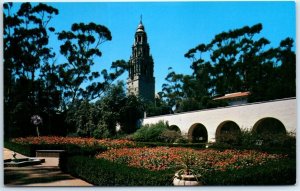 M-92203 The California Tower and one of the formal gardens Balboa Park CA