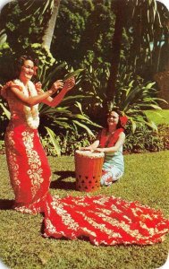2~Postcards  Hawaii HI  HULU DANCER & PAHU DRUM~Holoku & OUTRIGGER CANOE~Waikiki
