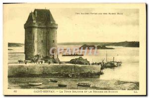 Old Postcard Saint Servan Solidor Tower and The Rock Boat Bizeux