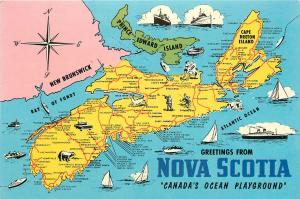 Nova Scotia Canada Map Greetings PEI New Brunswick Cape Brenton Postcard