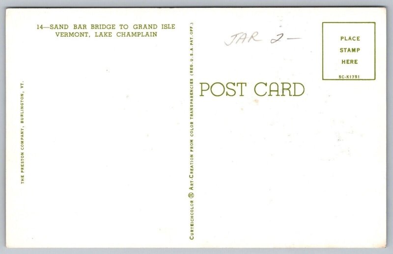 Grand Isle Vermont Lake Champlain Sand Bar Bridge Scenic Chrome