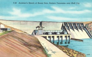 Vintage Postcard 1930's Architect's Sketch of Boone Dam Eastern Tennessee Bluff