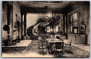 Vtg Biarritz France Carlton Hotel Entree et Escalier D Honneur Lobby Postcard