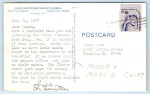 VALLEJO, CA California ~ First United METHODIST CHURCH 1978 Postcard