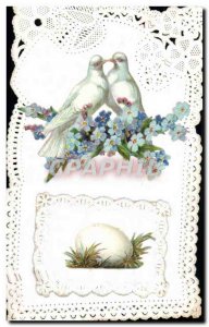 Old Postcard Fantasy Flowers Doves Egg Embroidery