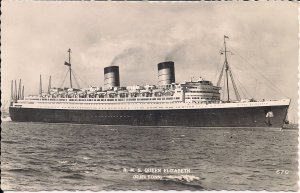 RPPC RMS Queen Elizabeth, 1960's, Transatlantic Ocean Liner, Cunard Original UK