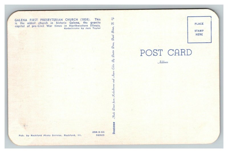 Vintage 1950's Postcard First Presbyterian Church N Bench St. Galena Illinois