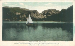 Sailboat on Grand Lake, Colorado , Burlington Route Postcard, Hand-Tinted Unused