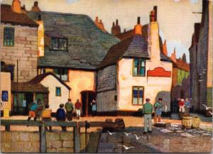 Sloop Inn St. Ives Cornwall England UK Anne Croft Art Linen Postcard D41 