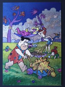 The Flintsones FRED WILMA GARDENING F J Warren DUFEX FOIL Postcard 503605 c1994