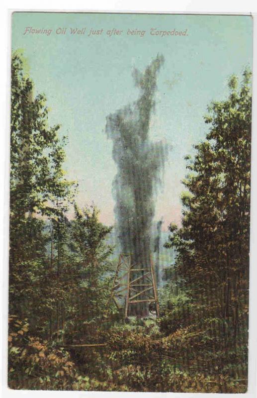 Flowing Oil Well Just After Being Torpedoed #1 1910c postcard