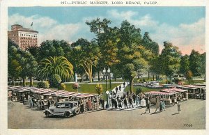 Postcard 1920s California Long Beach Public Market autos Kashower CA24-4582
