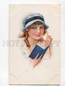 402612 GLAMOUR Belle Woman reading Book by USABAL vintage PC