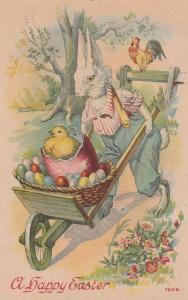 Rabbit Gentleman with Wheelbarrow of Chick and Eggs Happy Easter Greetings - DB