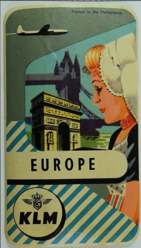 1940's-50's KLM Europe Luggage Label Original E19