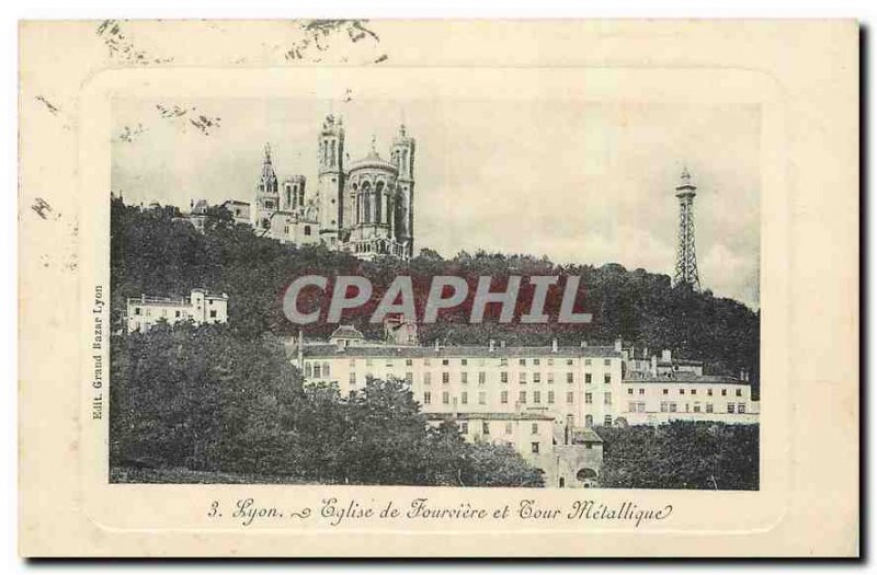 Old Postcard Lyon Fourviere and Church Tour Metallique