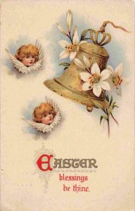 Cherubs Church Bell Happy Easter Greetings 1909 postcard