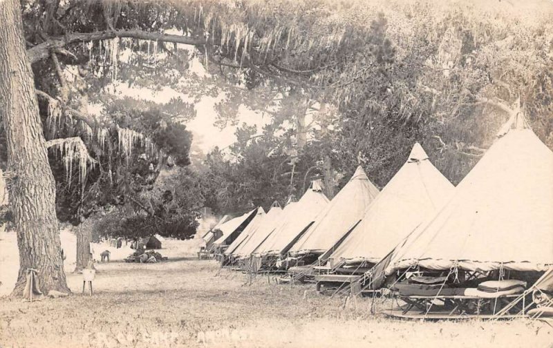 Camping Tents in Camp Winter Morning Ice on Trees Real Photo Postcard AA61424