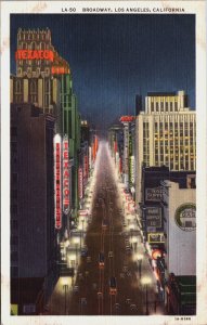 Broadway Los Angeles California Linen  Postcard C176