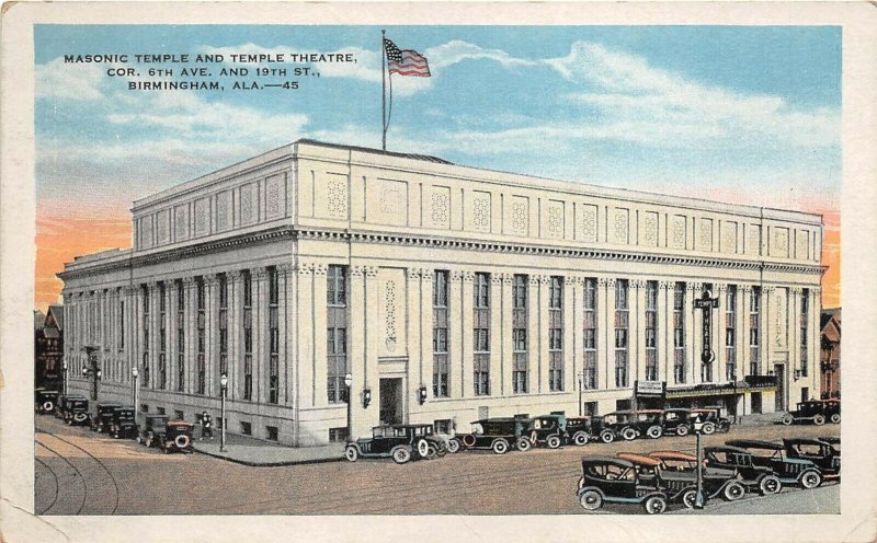 Birmingham Alabama 1920s Postcard Masonic Temple and Temple Theatre