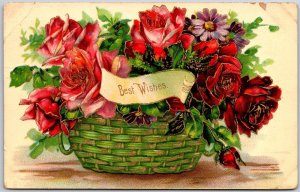 Roses Large Print Flower Best Wishes Basket Birthday Greetings & Wishes Postcard