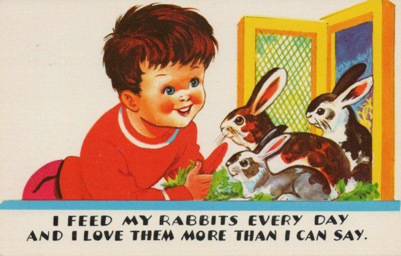 Children Postcard - I Feed My Rabbits Every Day and I Love Them   RS22791