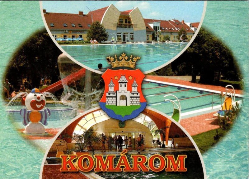 Komarom, Hungary BRIGETIO THERMAL DAY SPA Pool Views~Clown Fountain 4X6 Postcard