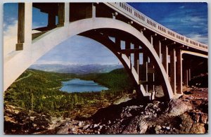 Vtg California CA Donner Lake Sierra Nevadas Memorial Bridge Postcard
