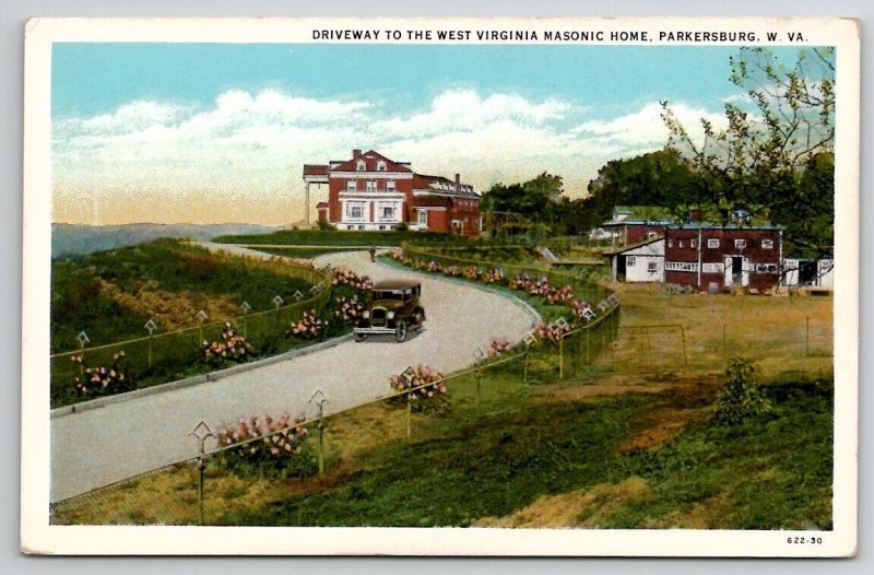 Parkersburg WV Masonic Home Driveway West Virginia Postcard D33