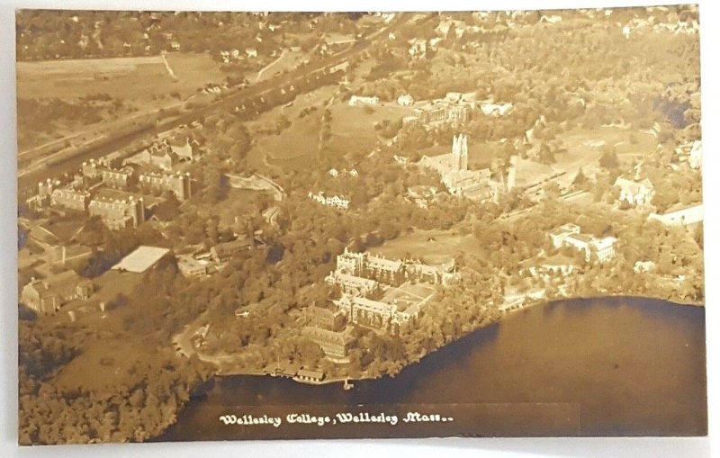 C.1920s Rare! Wellesley College Mass Aerial View RPPC Real Photo Postcard A10