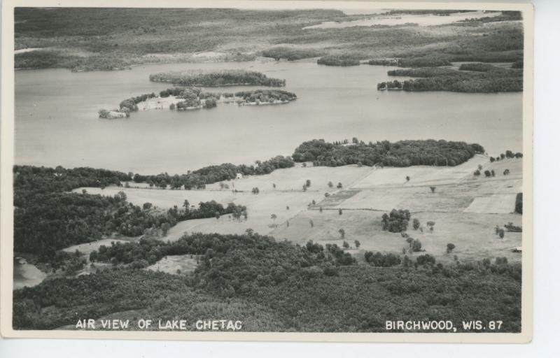 BIRCHWOOD,WI Air View of Lake Chetac RPPC Postcard