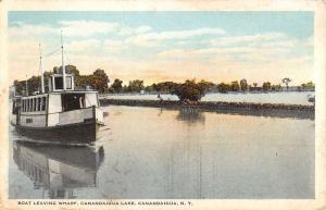 Canadaigua New York Lake Boat Leaving Wharf Antique Postcard K26016