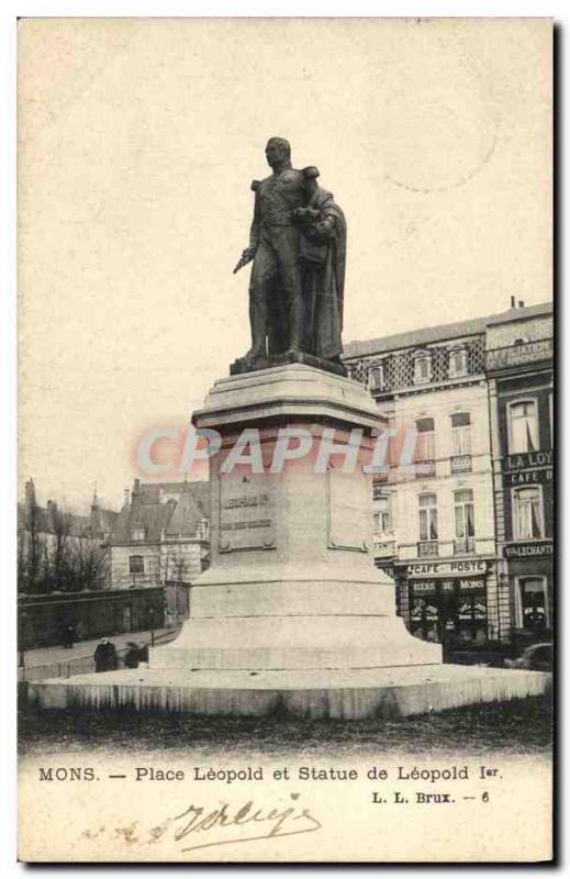 Old Postcard Mons Place Leopold and statue of Leopold I.