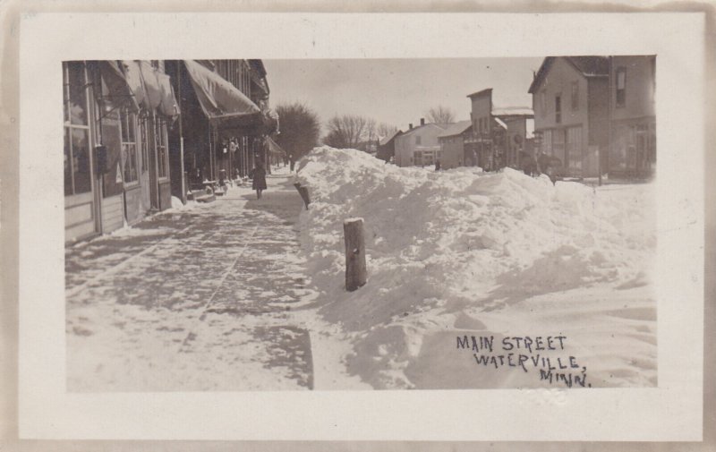 Minnesota Waterville Main Street In Winter 1909 Real Photo