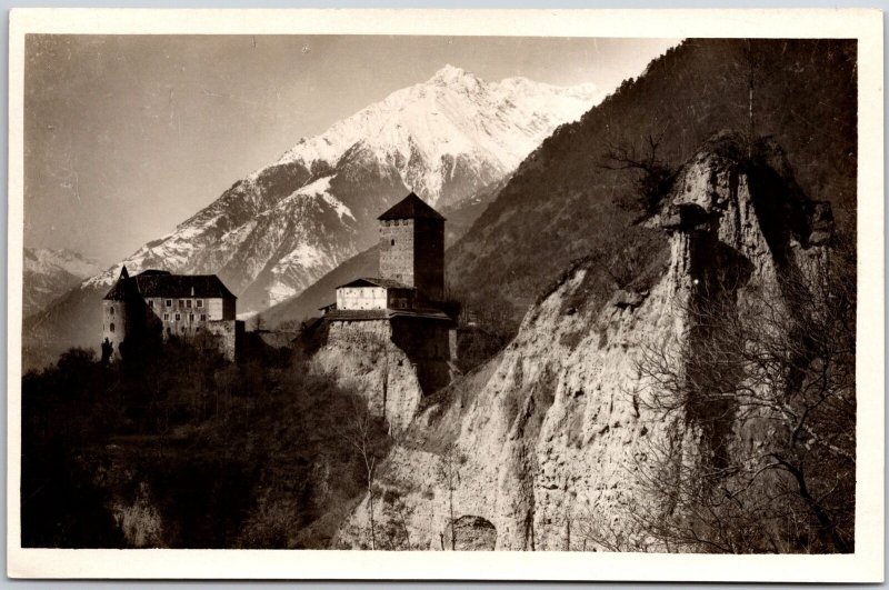 Merano Catello Tirolo Italy Rocks Mountain In Background Real Photo Postcard