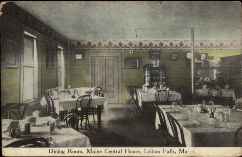 Lisbon Falls ME Maine Central House Dining Room c1910 Postcard