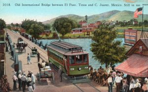 12644 Trolley Car on Old International Bridge, El Paso & Juarez