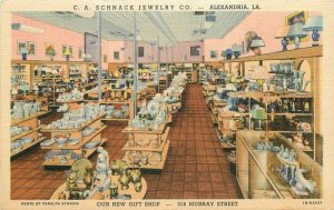 1930s Alexandria Louisiana Schnack Jewelry Gift Shop Advertising Linen Postcard